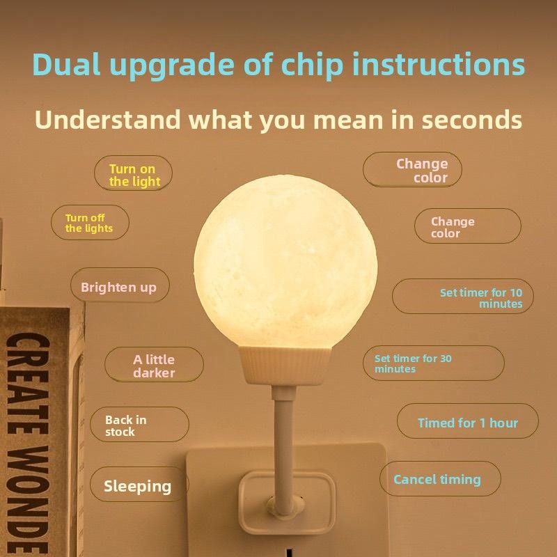 Luce notturna lunare con controllo vocale intelligente, USB, protezione per gli occhi, per la camera da letto, per bambini, Internet, celebrità, esplosione, lampada da comodino_voghion.com