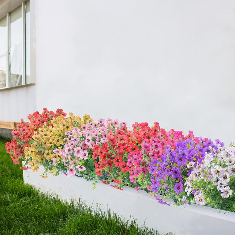 12 mazzi di fiori artificiali in plastica resistenti ai raggi UV per esterni, piante da appendere per interni ed esterni, da giardino, veranda, finestra_voghion.com