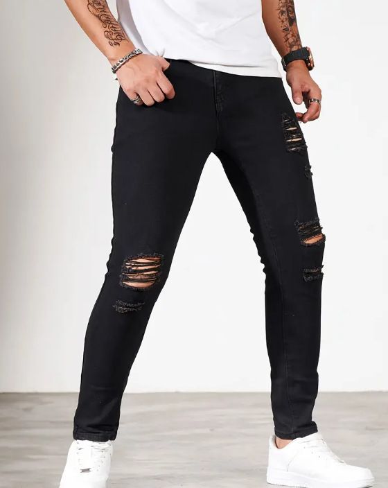 Pantaloni skinny elasticizzati multi-foro in denim da uomo_voghion.com