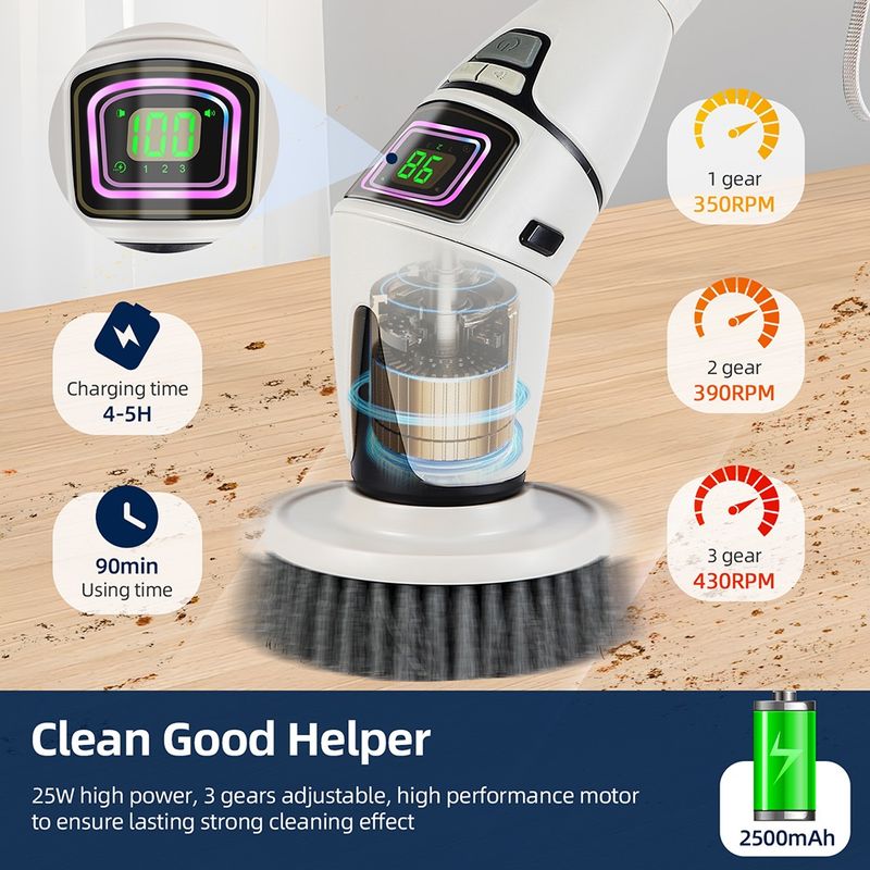 Cepillo de limpieza eléctrico 10 en 1, cepillo de limpieza eléctrico inalámbrico, cepillo de limpieza giratorio, cepillo de limpieza para ducha_voghion.com