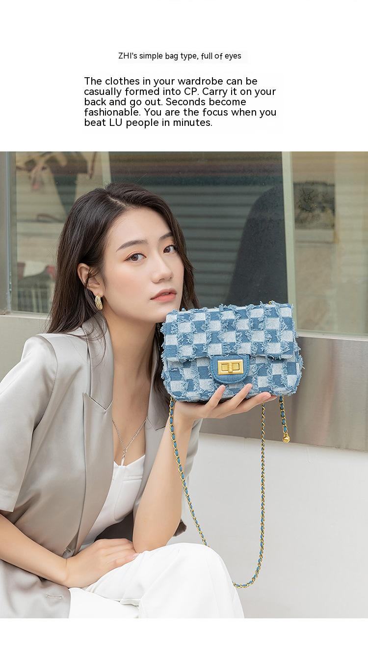 Shoulder Bags High-quality Textured Niche Design Canvas Bags Rhombic Chain Denim Messenger Bags High-end Women's Bags_voghion.com