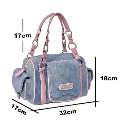 Borsa in denim tinto in cravatta americana Spicy Girl dal design esclusivo della signora Bao con tasche multiple e Boston di grande capacità_voghion.com