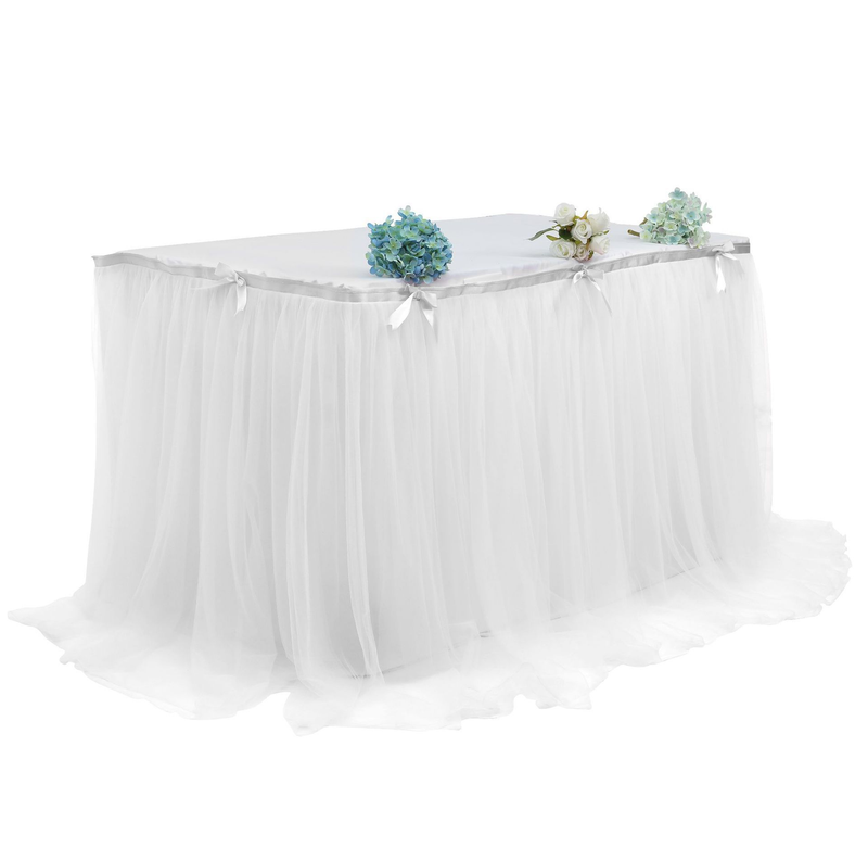 Mesh Table Skirt Birthday Party Halloween Christmas Dessert Table Skirt European and American Colorful Mesh Pleated Table Skirt_voghion.com