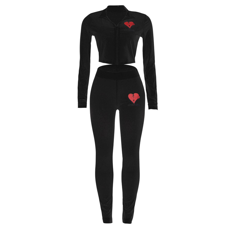 Heart Damen Zweiteilige Sets Sweatsuits Rosa Winter Trainingsanzug Für Damen Outfits Langarm Oberteil Hosen Anzüge Schwarz Passende Sets_voghion.com