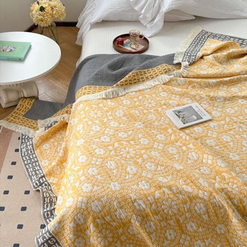 Decken, 100 % Baumwolle, Schmetterlings-Jacquard-Decke, 4-lagige, leichte und atmungsaktive Decke für den Sommer, luxuriös weiche Gaze-Bettwäsche_voghion.com