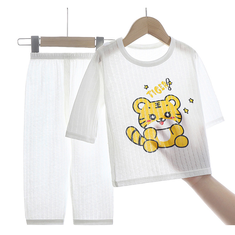 Ropa para niños Pijamas de algodón puro para bebés de manga tres cuartos Ropa de verano para niños y niñas Ropa fina y transpirable para niños_voghion.com
