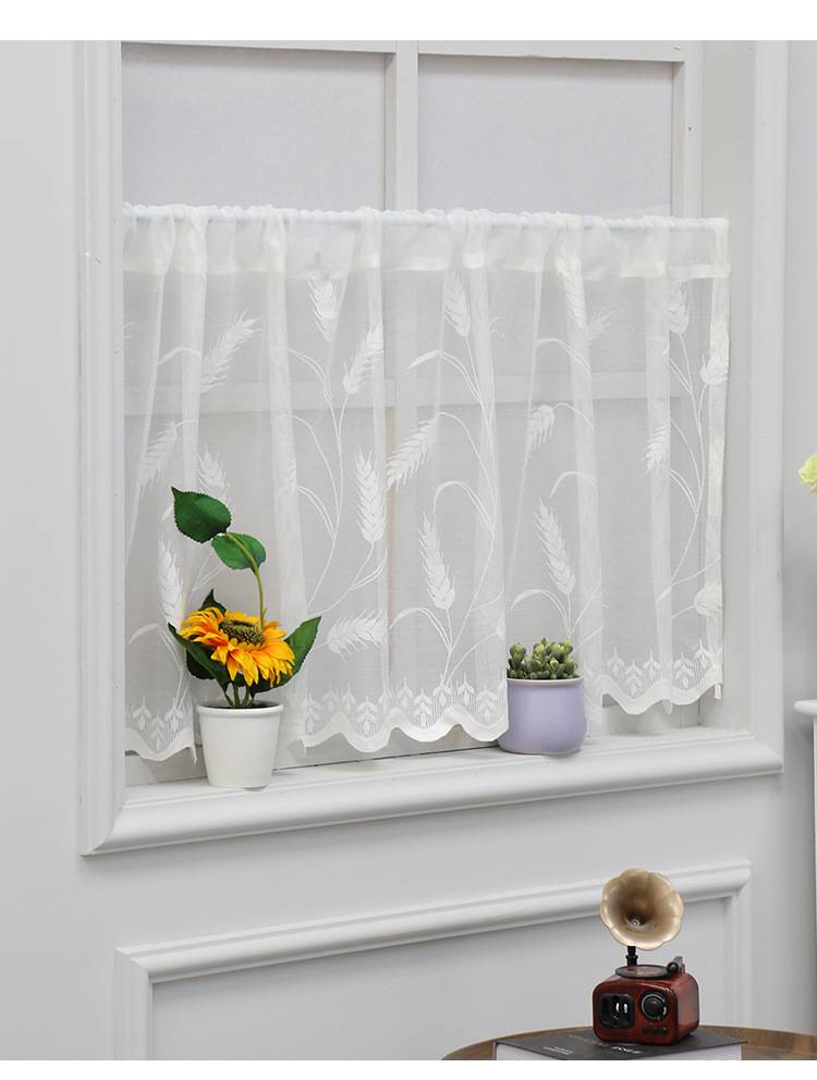 Tenda per porta in pizzo – Tenda da caffè in poliestere trasparente – Senza foratura – 3 misure (100/150/180 cm) – Motivo in pizzo di grano e palma_voghion.com