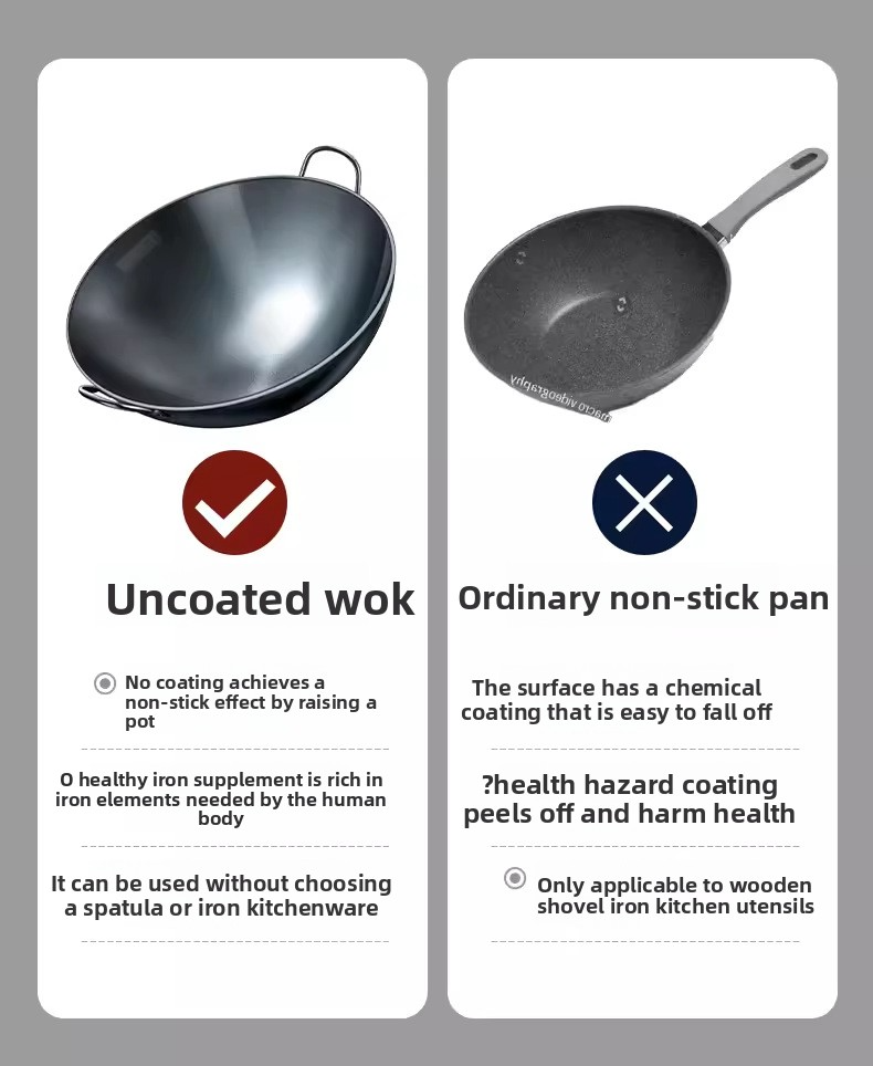 Professioneller Wok aus Kohlenstoffstahl – Robuster, unbeschichteter chinesischer Wok mit Edelstahldeckel, vorgewürzt und rostbeständig, 40 cm/45 cm Optionen_voghion.com