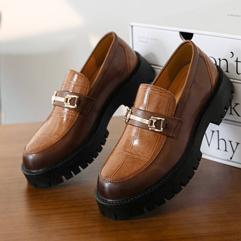 2025 New Style Large Size 46 Fringed Loafers Men's Patent Leather Shiny Surface Thick Heel Thick Bottom Height-increasing Leather Shoes_voghion.com