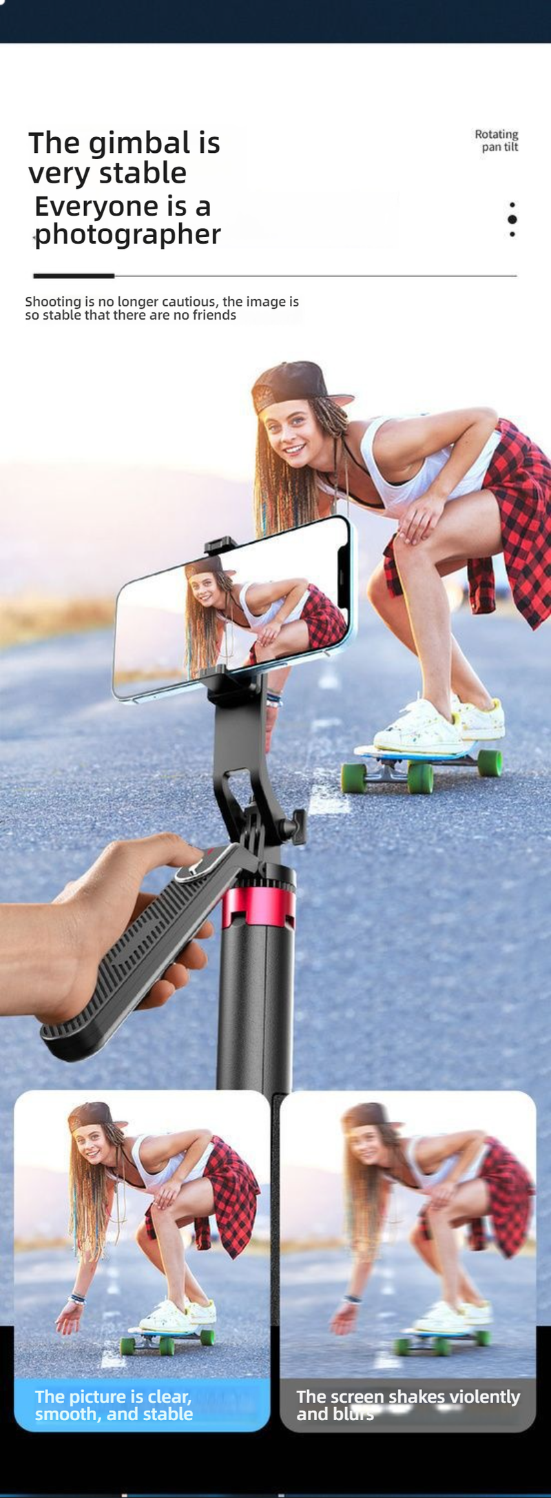 Rozkładany statyw do selfie o długości 1,8 m ze stabilizatorem 4-kierunkowym i uniwersalnym uchwytem na telefon – opcje z włókna węglowego/stopu aluminium_voghion.com