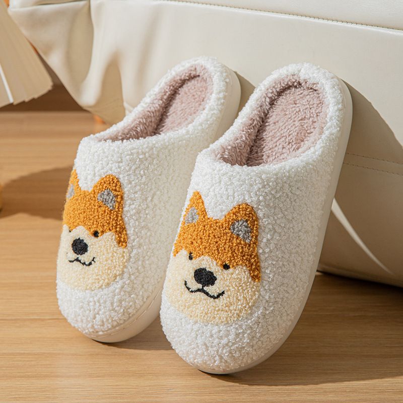 Cixi Pantofole da interno in cotone per donna, con motivo a cartoni animati, coppia di corgi, calde e antiscivolo, per uomo_voghion.com