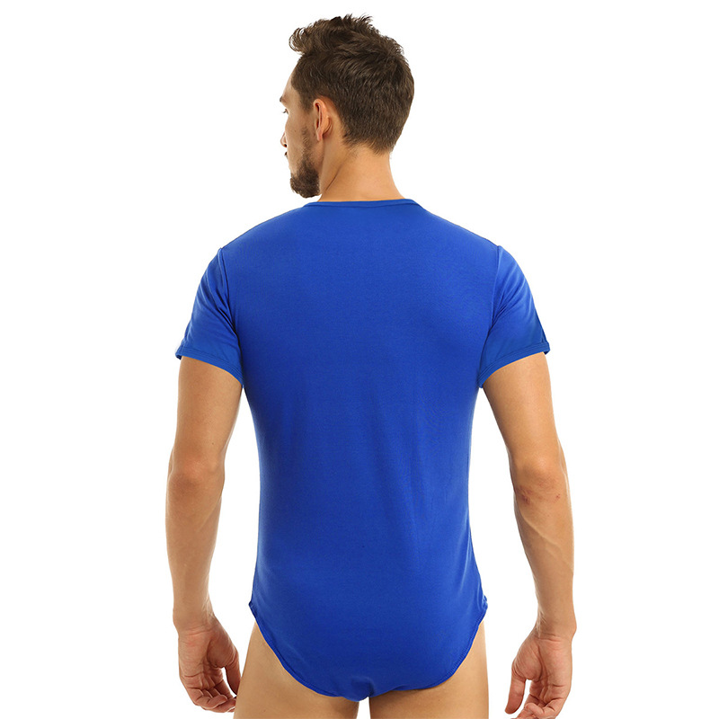 2023 foreign trade new short-sleeved round neck button jumpsuit men's breathable jumpsuit home pajamas wish_voghion.com