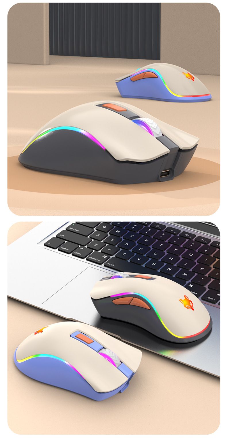 Mouse wireless 2.4G e Bluetooth – 2400 DPI, 6 pulsanti, ricaricabile, clic silenziosi, ergonomico (Starlight/Lake Blue)_voghion.com