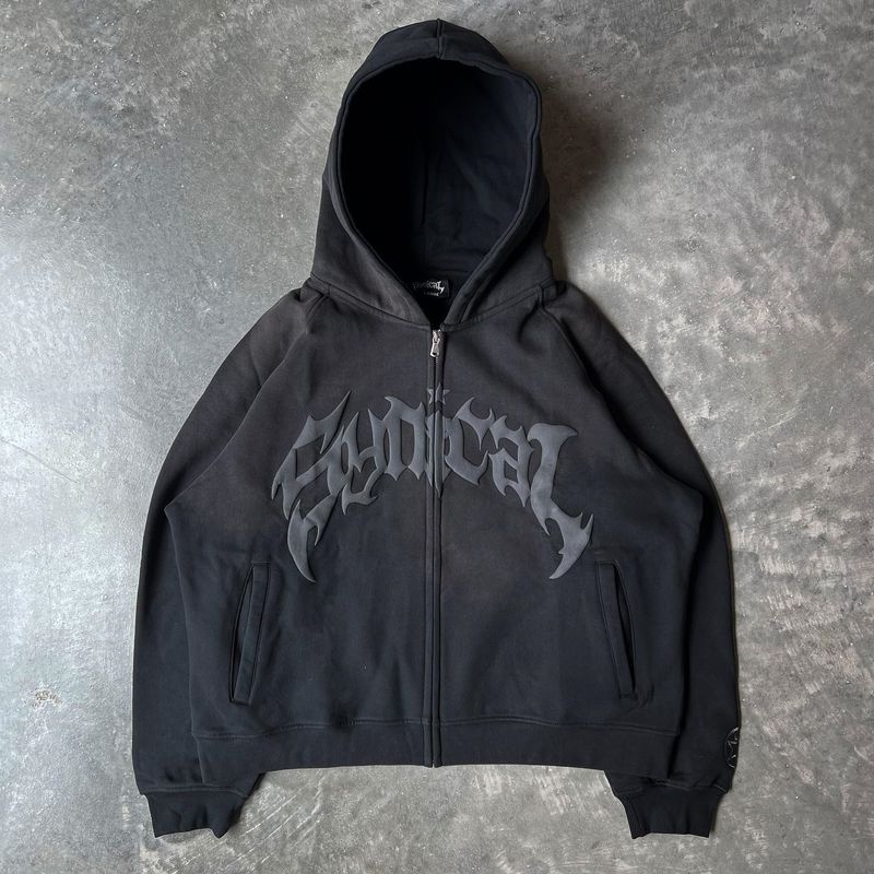 Moletom com capuz masculino 2024, novo suéter americano com zíper, letra gótica, estampa de estrela, moletom da moda, casual, exterior_voghion.com