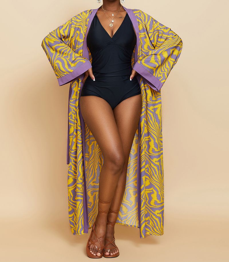 Women's Clothing Beach cover-up rayon zebra pattern holiday bikini sunscreen cardigan dress large size loose_voghion.com