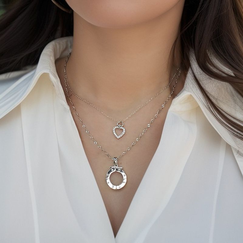 Collana geometrica a forma di cuore in argento sterling 925 per coppie, da donna, con design a strati staccabile, elegante pezzo distintivo_voghion.com