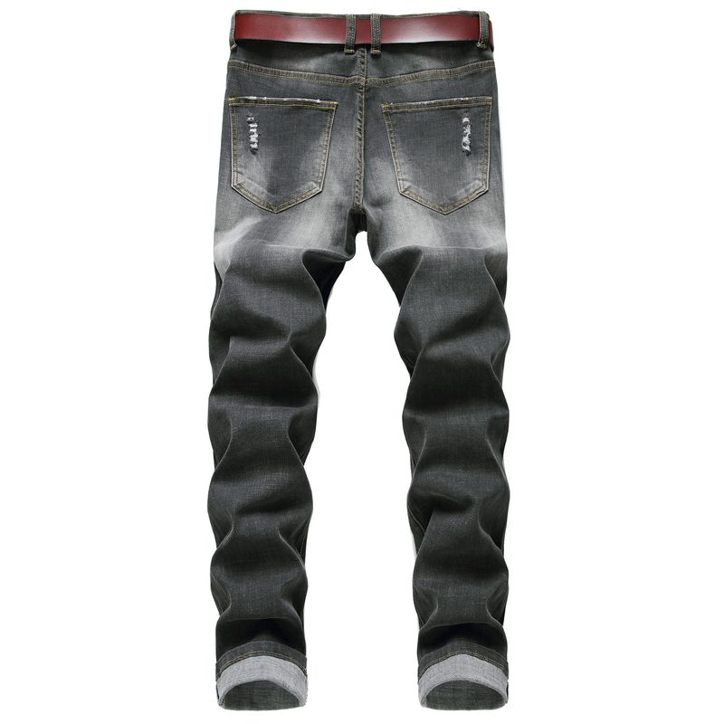 Jeans strappati da uomo Pantaloni slim in denim elasticizzato nero LY020_voghion.com
