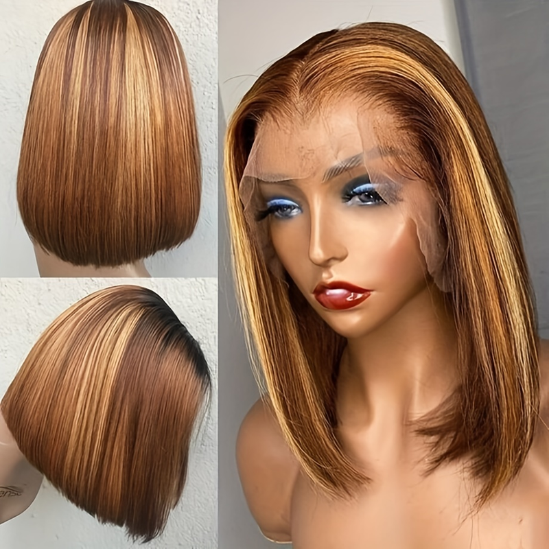 180 % 13 x 4 Echthaar-Perücke, kurze, gerade Bob-Schnitt-Perücke, 180 % Dichte, 13 x 4 Spitzenfront-Echthaar-Perücke, natürlicher Haaransatz mit Babyhaar_voghion.com