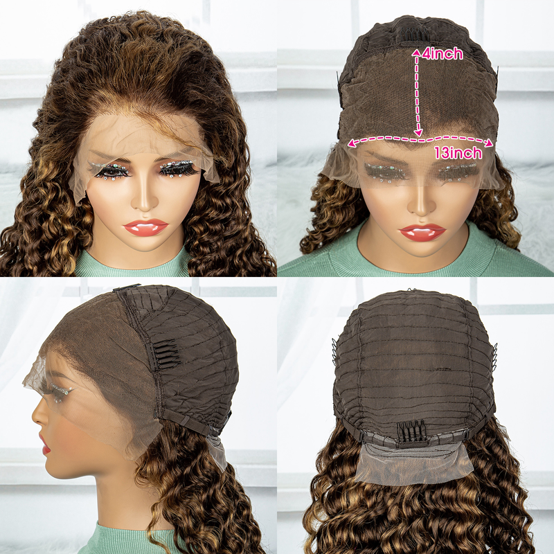 Braziliaans haar 13*4 pre-lace echt haar kleine krullen vlinderhaar pruik 180% dichtheid P4/27 kleurvorm natuurlijk mode geschikt voor dames dagelijks gebruik_voghion.com
