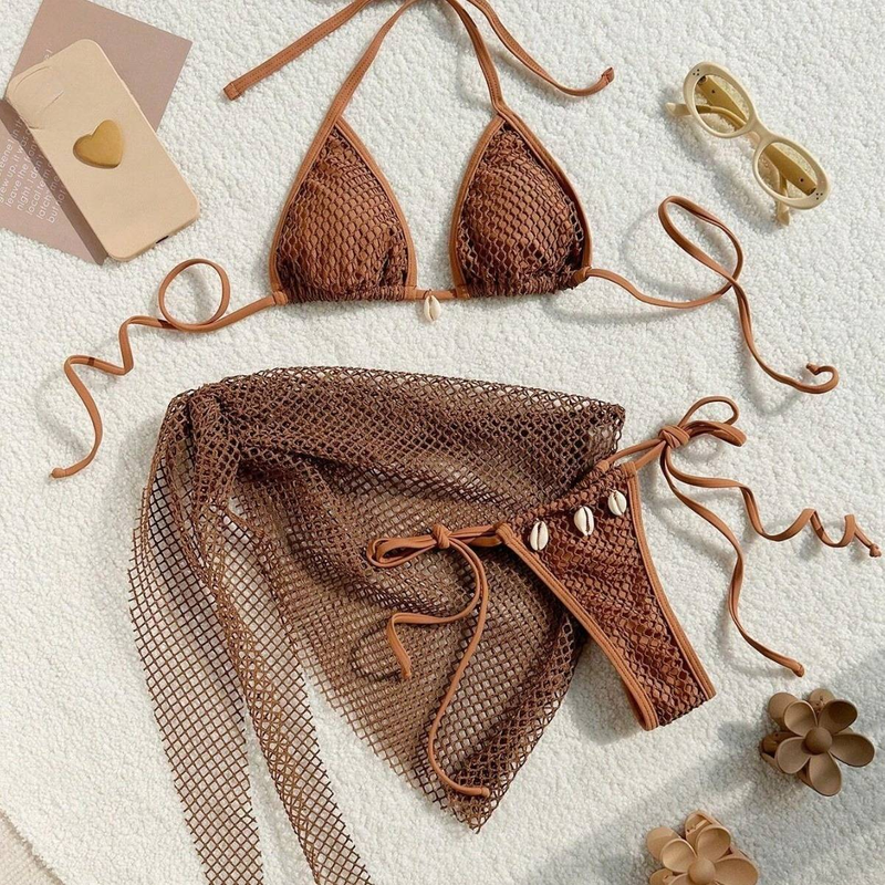 Naisten vaatteet Uimapuvut on erikoistunut sideharsohameeseen, kolmiosainen bikini-uimapuku Naisten bikinit, uusi tyyli_voghion.com
