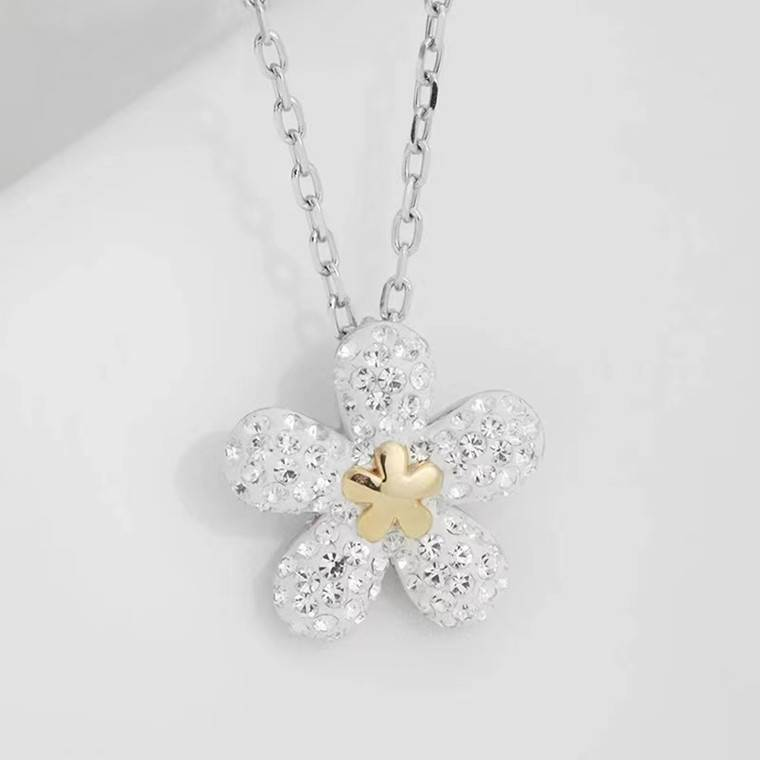 Naszyjnik Tough Flower Small Flower z żeńskim elementem kryształowym i łańcuszkiem na obojczyk_voghion.com