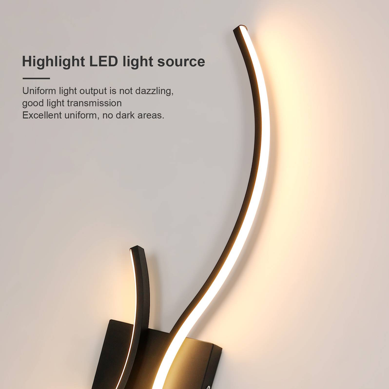 GOECO Nordic Design Wandleuchte, Schwarz, 80x15x4,5 cm, Warmes Licht 3000K, 25W, Moderne Dekoration Für Breite Treppen_voghion.com