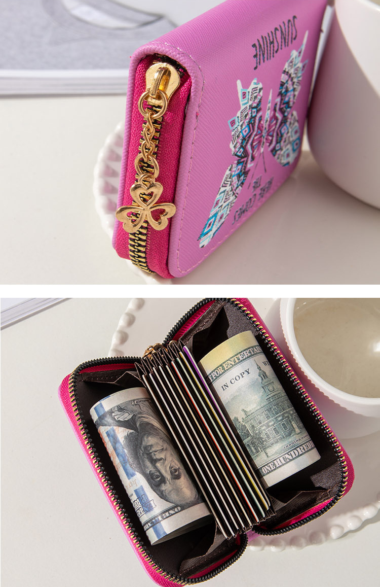 Hot Selling Women's Mini Wallet With Butterfly Embossed PU Material Flower Zipper Card Holder Mobile Phone Bag_voghion.com