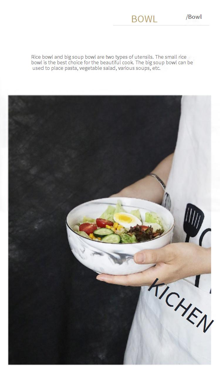 Keramik-Geschirrset im nordischen Stil – Einzelportionsschüsseln und -teller mit Marmormuster und Goldrand, minimalistisches Geschirr für zu Hause_voghion.com