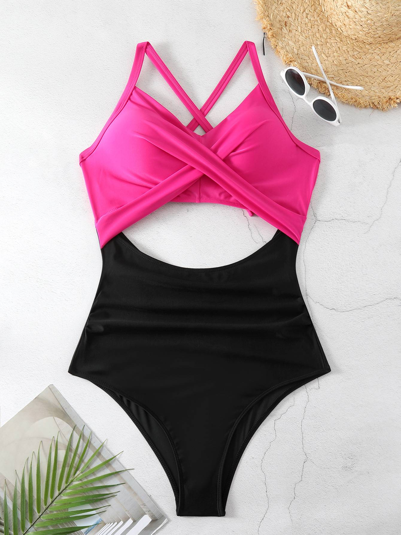 Maillot de bain une pièce pour femme, maillot de bain moulant dos nu, croisé et ajouré_voghion.com