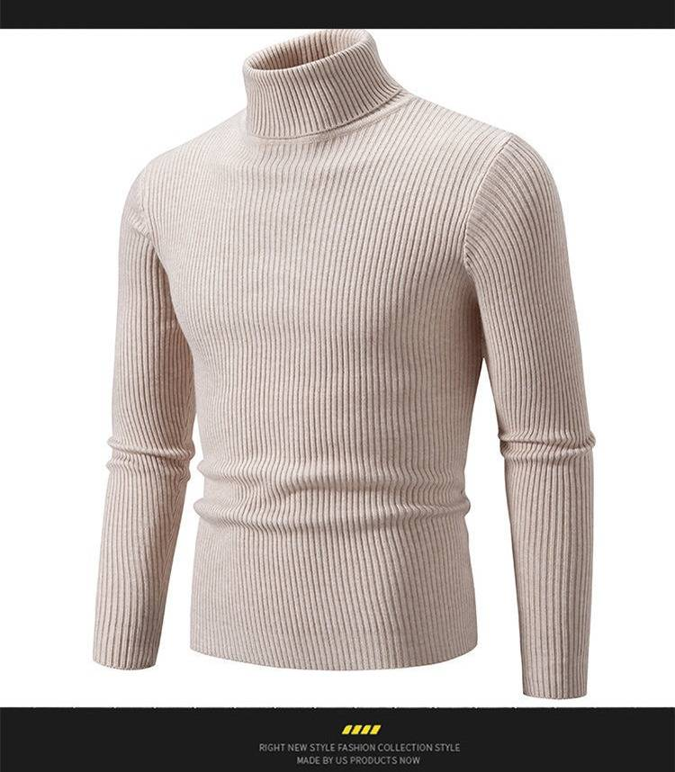 Maglione da uomo in maglia, collo alto, vestibilità slim, casual, tinta unita, a maniche lunghe, per autunno e inverno. Abbigliamento da uomo_voghion.com