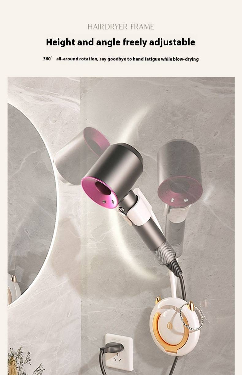Porta asciugacapelli di lusso color oro – Supporto da parete senza fori con supporto, organizer per asciugacapelli resistente da 3 kg per il bagno (elegante e salvaspazio)_voghion.com