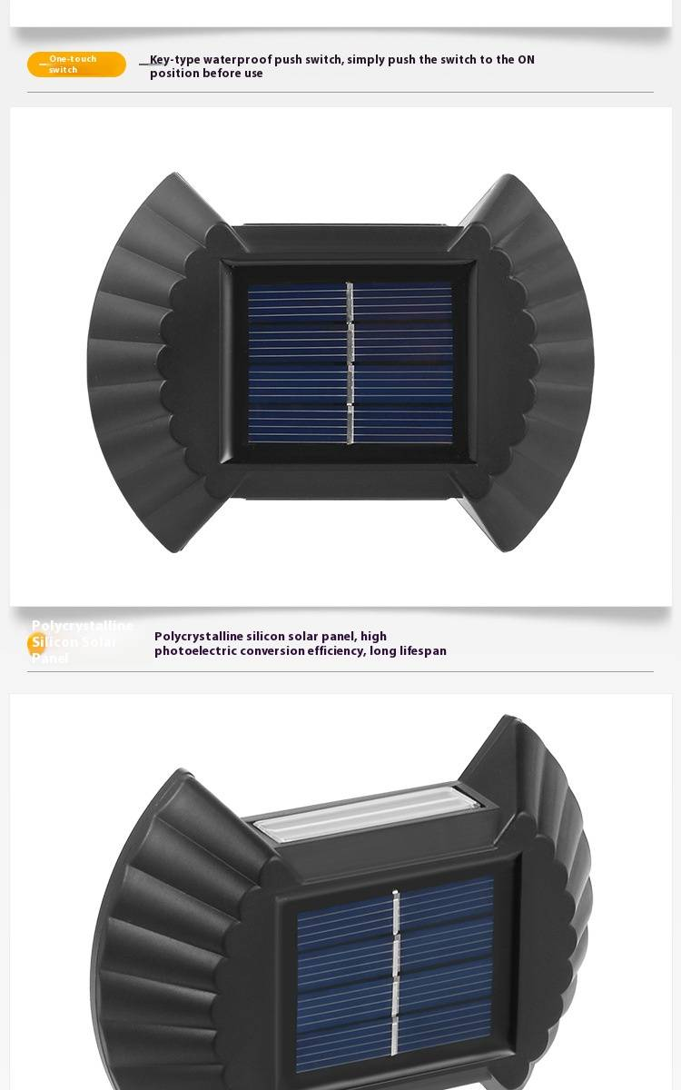 Solarne lampy ścienne, wodoodporne, zewnętrzne, oświetlenie ogrodowe, oświetlenie krajobrazu z oświetleniem góra-dół do patio_voghion.com