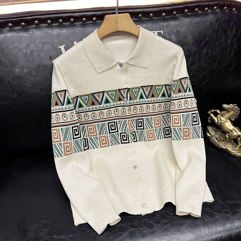 Men's Patchwork Cardigan – Oversized Button-Up Knit Sweater For Streetwear (Beige/Black, M-3XL)_voghion.com