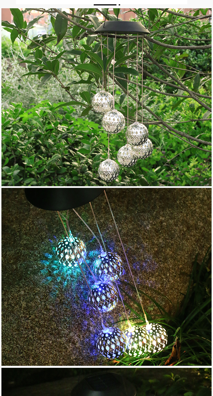 Luzes solares de sino de vento à prova d'água para decoração de ambientes externos, suspensas, para jardim, pátio e varanda - Luzes LED coloridas com iluminação de 6 a 12 horas_voghion.com