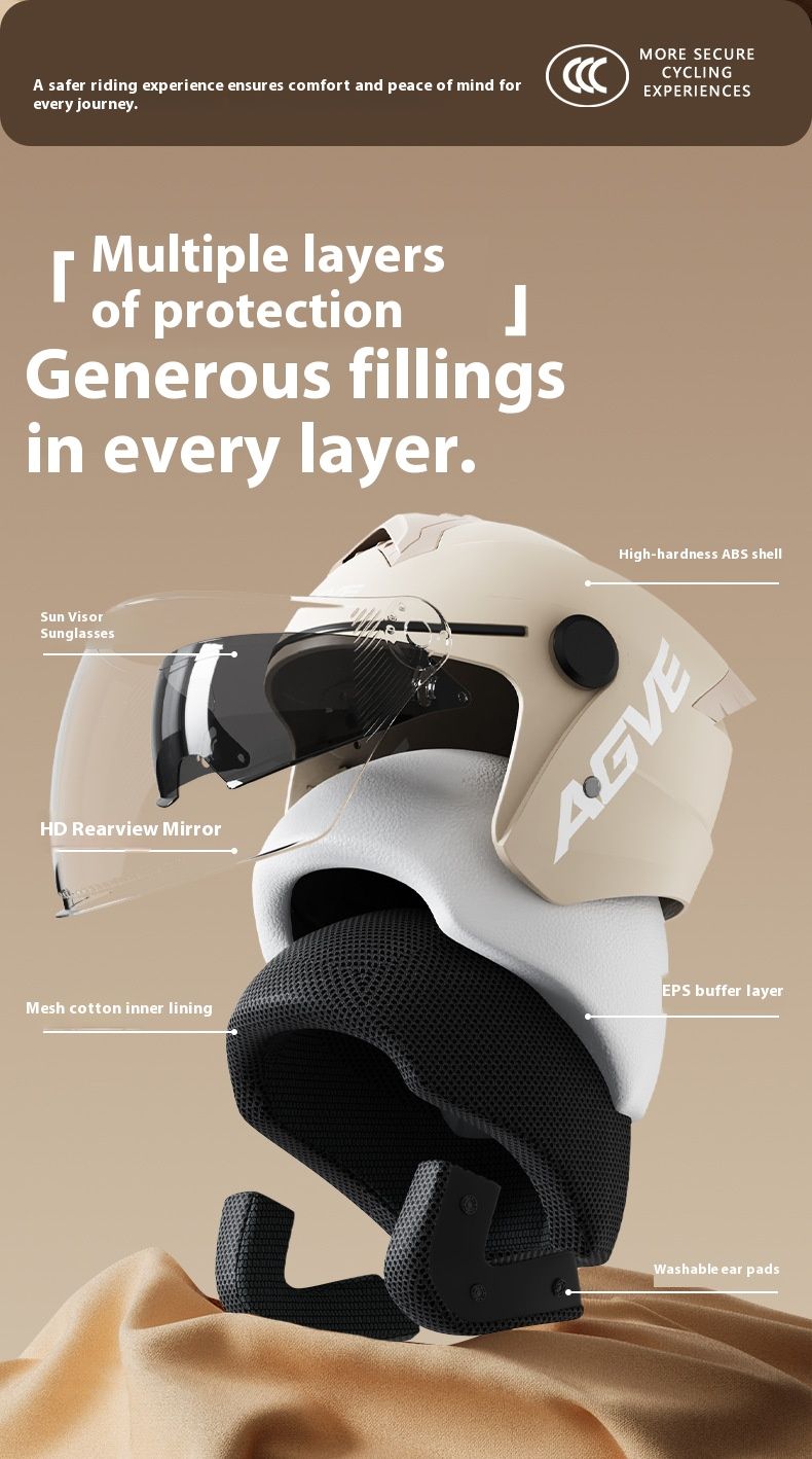 3C Certified 3/4 Motorcycle Helmet With Dual Visor & Bluetooth – Lightweight ABS Shell, 8 Color Options_voghion.com