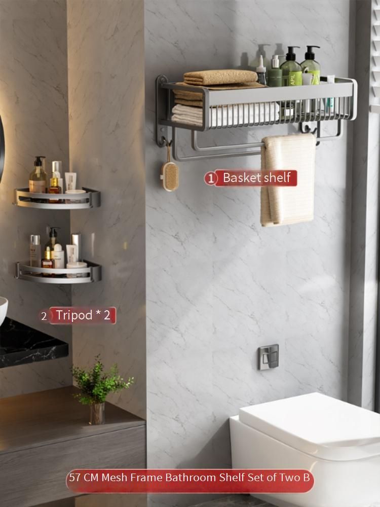Handdoekrekset zonder boren, wandgemonteerde doucheplankorganizer met dubbele stangen, ruimtebesparende opbergoplossing voor hotel en thuis_voghion.com