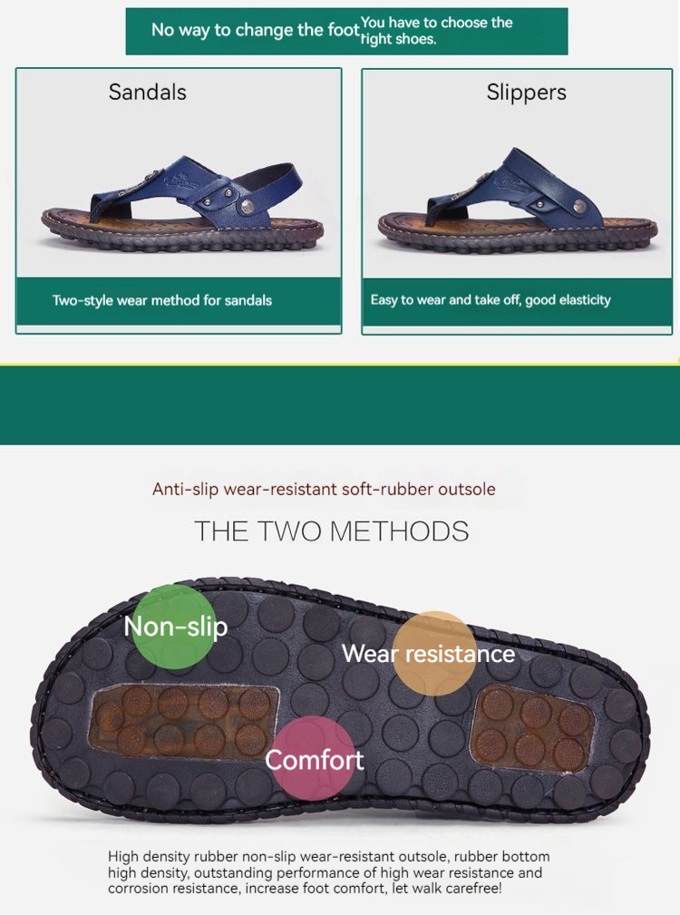 Scarpe da spiaggia casual estive, versione coreana antiscivolo, sandali in pelle alla moda, infradito, sandali da uomo a doppio uso,_voghion.com