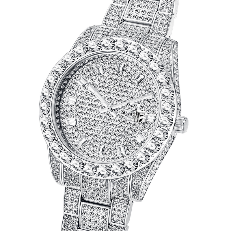 Reloj de cuarzo de lujo para hombre con esfera de diamantes, estilo hip-hop, caja grande de 42 mm, cristal mineral y correa de acero inoxidable._voghion.com