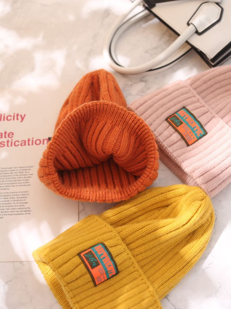 Chapeau en laine tricoté pour enfants, visage rond, Version polyvalente, mode Orange coréenne, automne et hiver_voghion.com