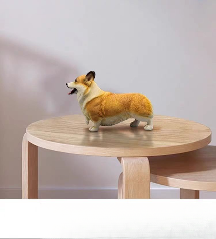 Realistische Corgi-Welpenfigur, niedliche Hunde-Gedenkskulptur, Balkon, Garten, Schreibtischdekoration, Kunstharz, Handwerk_voghion.com