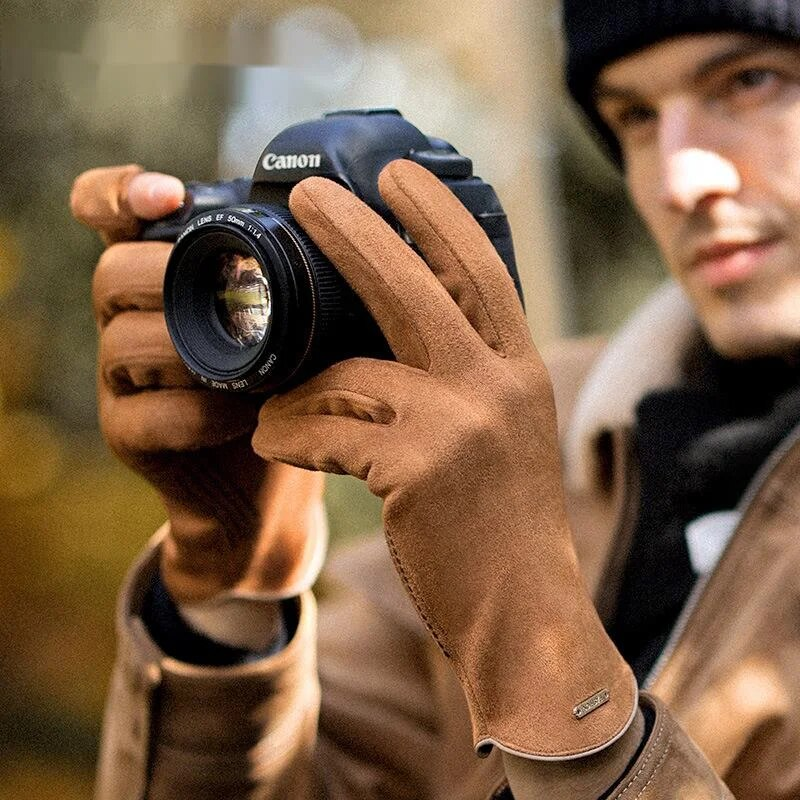Nuovi guanti invernali caldi per viaggi e ciclismo da uomo: palmo in pelle scamosciata antiscivolo, velluto addensato, antivento e accumulo di calore_voghion.com