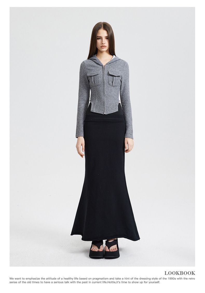 Abbigliamento da donna Felpa con cappuccio e zip da donna - Top corto a maniche lunghe con vestibilità attillata e dettaglio tasca_voghion.com