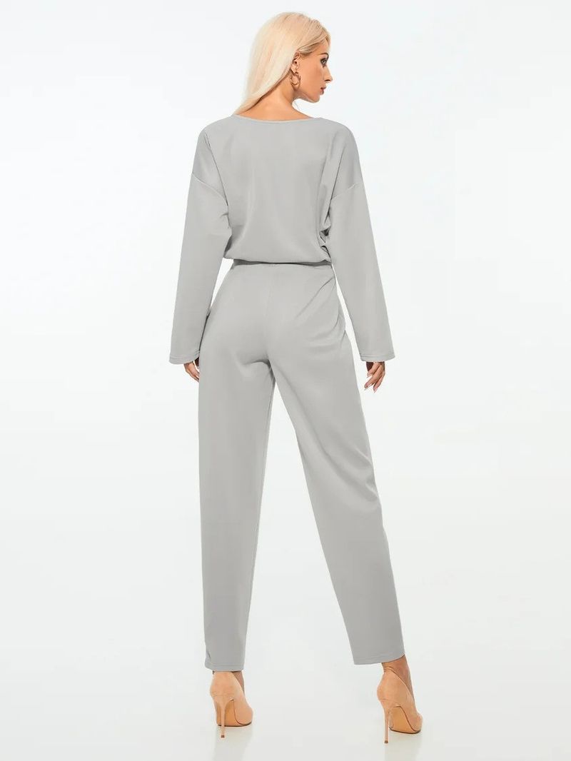 Women's Clothing 2024 autumn and winter new loose solid color long sleeved casual pants suit two piece set_voghion.com