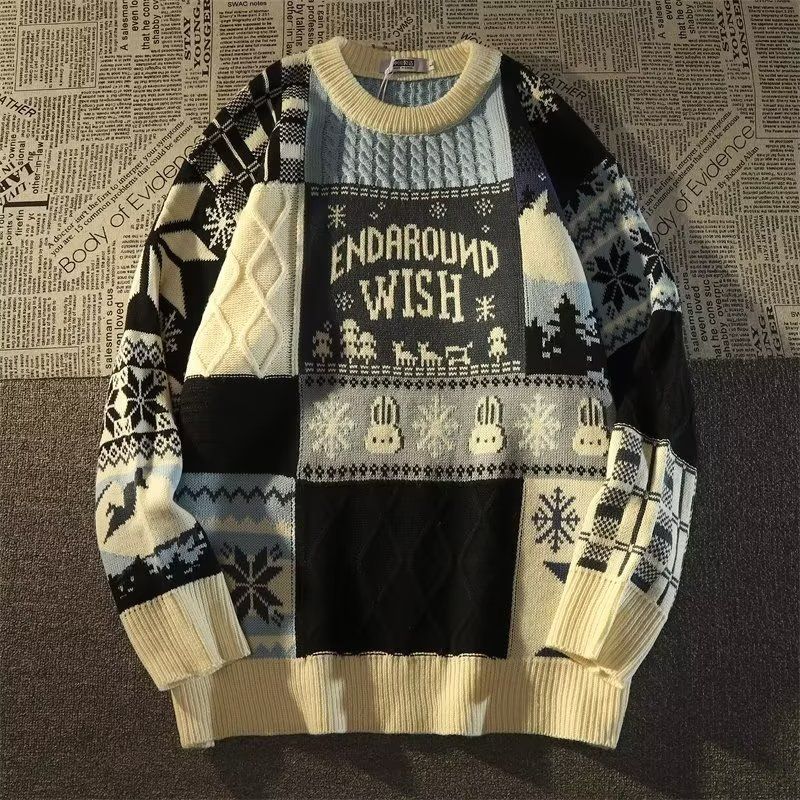 Pull d'hiver en tricot pour amoureux des torsades de pâte frite japonaise rétro, style paresseux, manteau surdimensionné_voghion.com