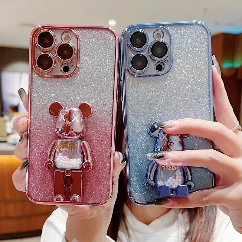 Coque de protection en silicone pailleté dégradé pour iPhone 16, 15 Pro Max, 16 Plus, motif ours en bonbon_voghion.com