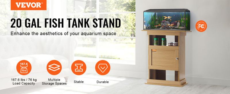 VEVOR Aquarium Stand, 20 Gallon Fish Tank Stand, 25.2 x 15.7 x 28.3 in MDF Turtle Tank Stand, 167.6 lbs Load Capacity, Reptile Tank Stand with Storage_voghion.com