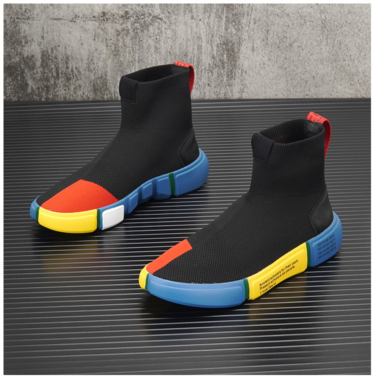 High Top Socks Shoes For Men 2023 Autumn New Trendy Breathable Knitted Slip On Sneakers Thick Sole Color Matching Trendy Shoes_voghion.com