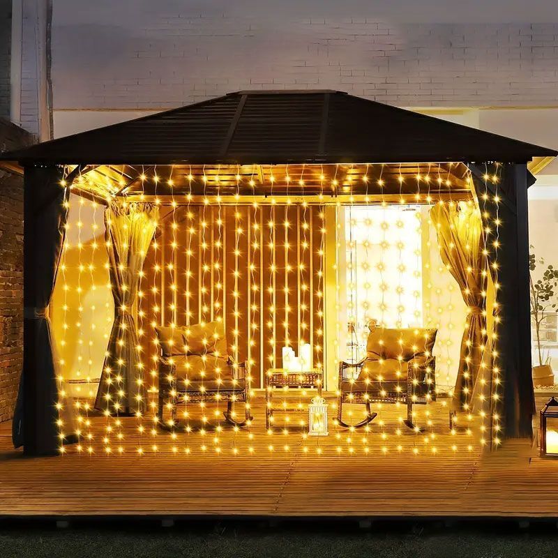 Cortina de luces LED de 6/3 m, 8 modos de iluminación, ideal para decoración de interiores y exteriores, para Navidad, bodas, jardines, salas de estar y dormitorios._voghion.com