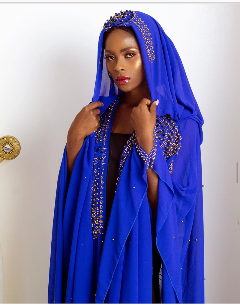 Women's rhinestones beaded lengthened HD Muslim shawl hooded cloak._voghion.com
