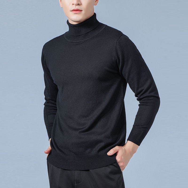 Klassischer Herrenpullover im Herbst-Winter-Stil im koreanischen Stil mit hohem Halsausschnitt und einfarbigem Pullover, locker gestrickter Pullover, verdicktes Basishemd_voghion.com